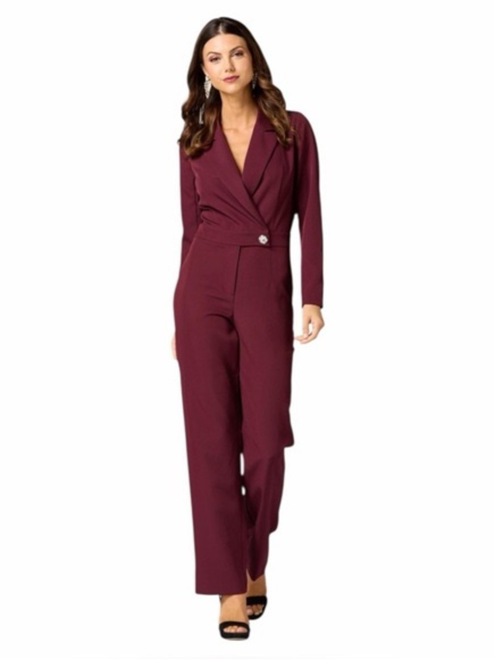 Cache Burgundy Wrap-Front Jumpsuit